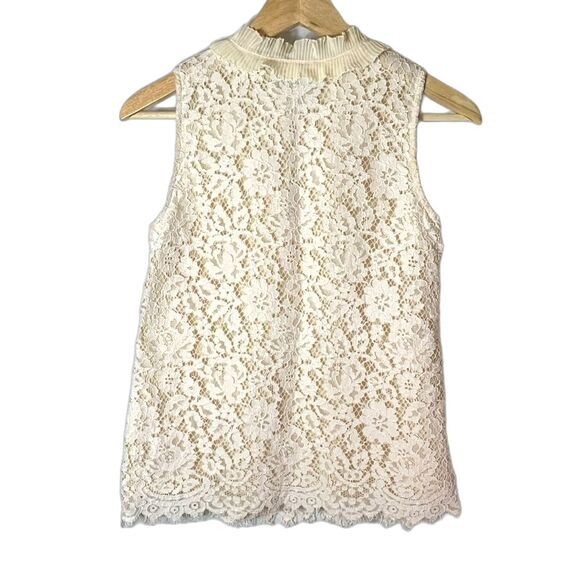 J. Crew Cream Lace Keyhole Ruffle Neck Sleeveless Blouse Size XS - Picture 4 of 14